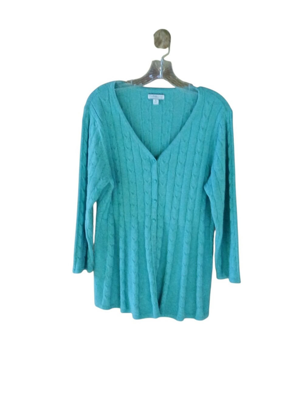 Croft & Barrow Teal Blue V Neck Cable Knit Cardigan XL